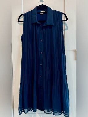 Joie Navy Pleated Button-Front Dress